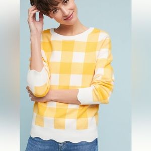MOTH / ANTHROPOLOGIE Yellow Classic Check Sweater with Scalloped Hem - Sz XS